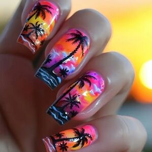 🔥3/$21 Tropical Island design Press on nails